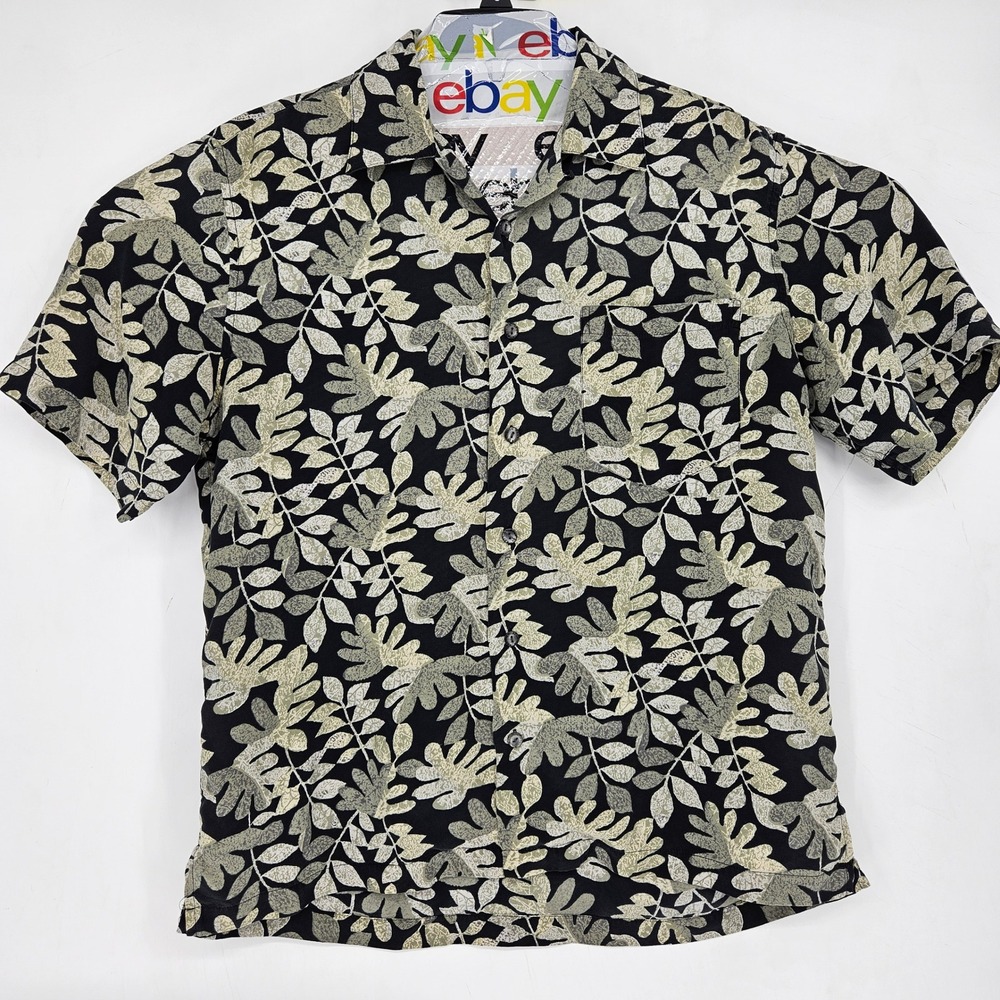 Vintage Reunion Menswear Shirt Mens Medium Button‎ Up Silk Floral Short Sleeve